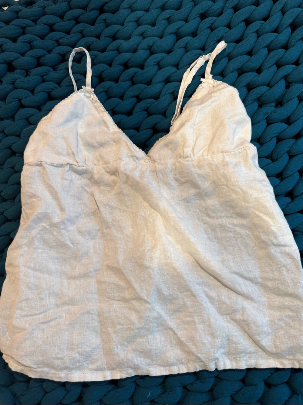 Brandy Melville white floaty linen strappy baby doll top OS
